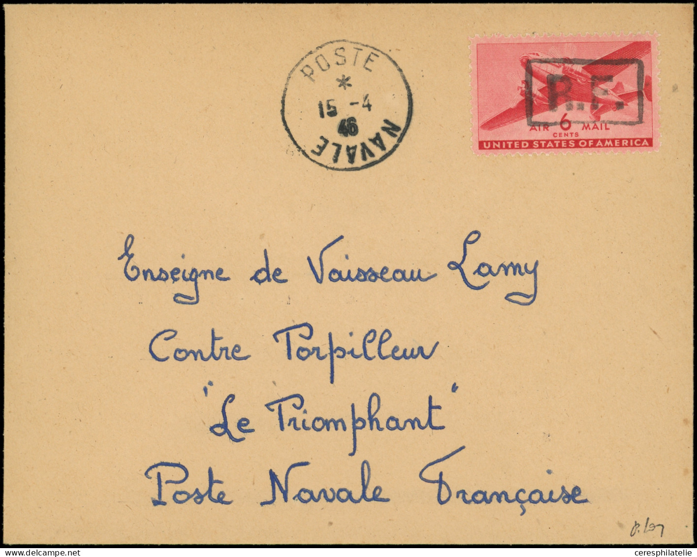 Let Poste Aérienne Militaire -  30 : 6c. Rouge, Surch. MARSEILLE S. Env., Càd POSTE NAVALE 15/4/46, TB - Military Airmail