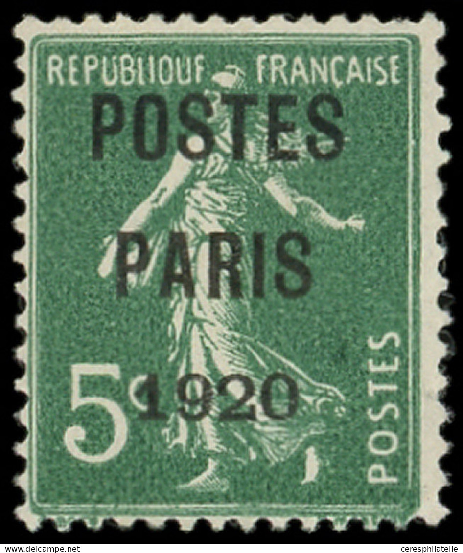(*) PREOBLITERES - 24   5c. Vert, POSTES PARIS 1920, TB - 1893-1947