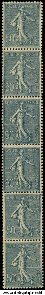 ** ROULETTES - 7   Semeuse Lignée, 50c. Bleu, BANDE Verticale De 6, TTB - Rollen