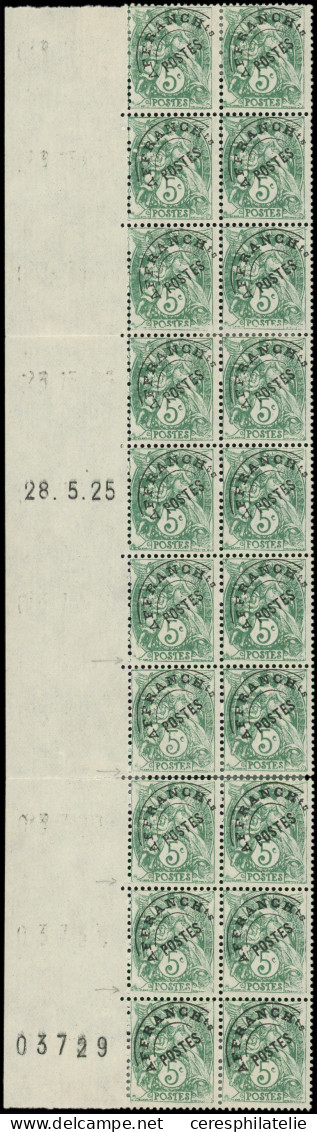 ** ROULETTES - 43  Blanc, 5c. Préo, T IIB, BLOC De 20 Avec Bord Daté 28/5/25, 12 Ex. *, 1 Ex. Rousseur, Les Autres TB - Coil Stamps