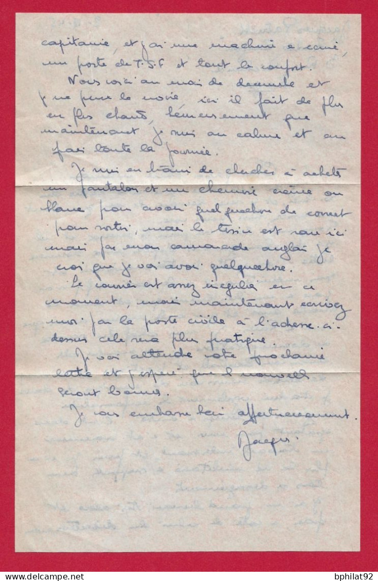 !!! INDOCHINE, LETTRE EN FRANCHISE PAR AVION CACHET BPM 405 DE 1945 AVEC CENSURE - Posta Aerea