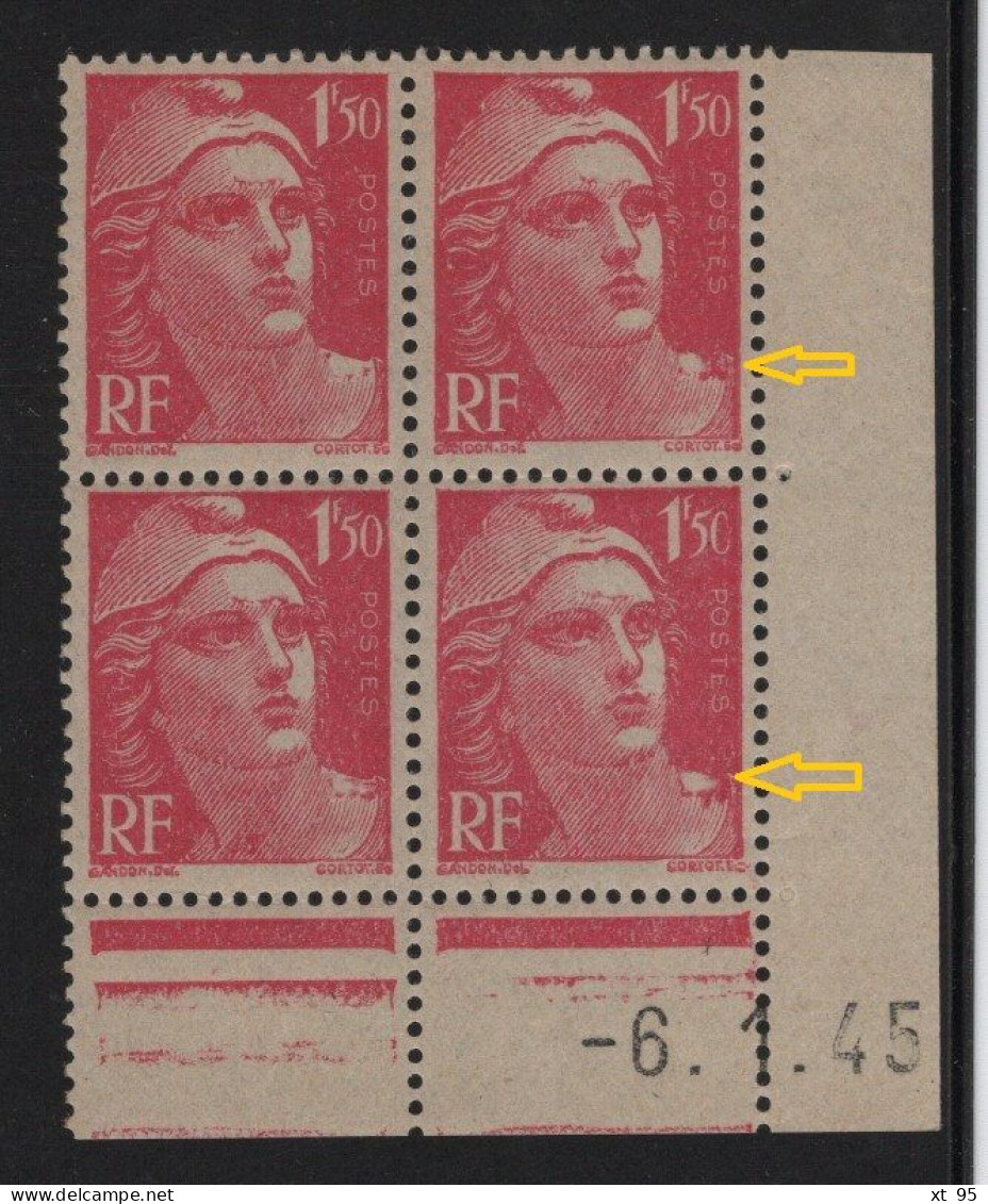 Marianne De Gandon - N°712 Coin Daté - Variété épaulette ** Neufs Sans Charniere - 1945-54 Marianna Di Gandon