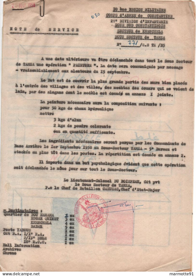 PROPAGANDE GUERRE ALGERIE  ARMEE FRANCAISE  OPERATION PEINTURE  OUI A DE GAULLE SOUS SECTEUR TAMZA - Documents