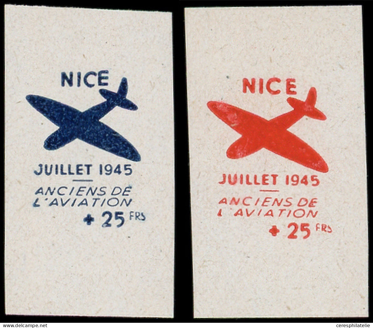 ** LA  LIBERATION - NICE Anciens De L'Aviation, Essai De Surcharge Sur Blanc, NON DENTELES, Bleu Et Rouge Avec Bords, TB - Liberation