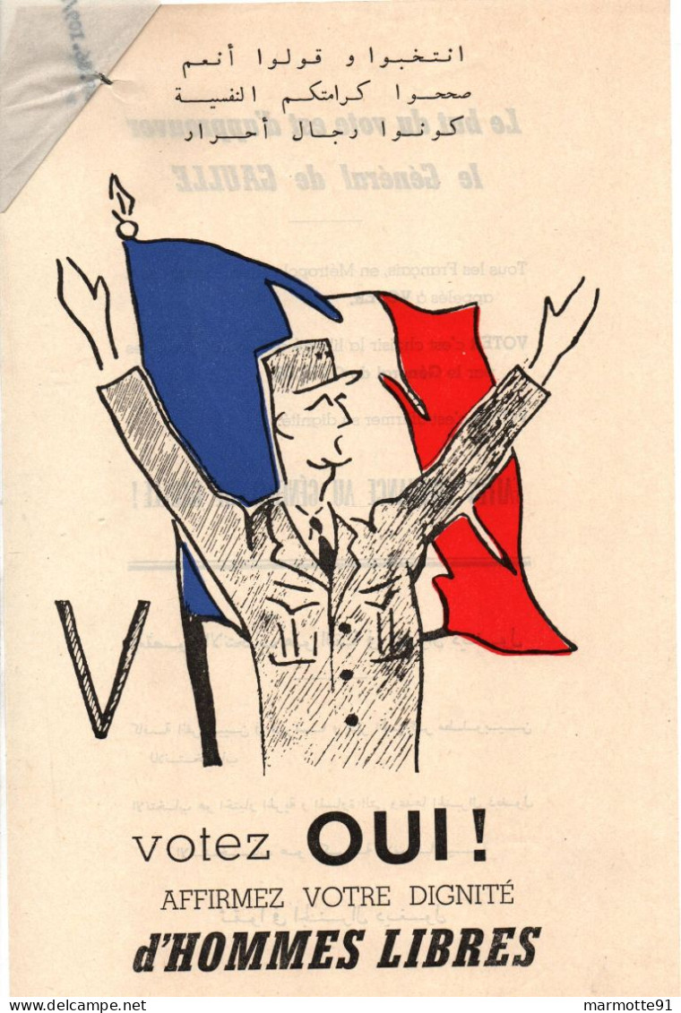 PROPAGANDE GUERRE ALGERIE  ARMEE FRANCAISE CAMPAGNE EN FAVEUR DU REFERENDUM 1958 - Documents