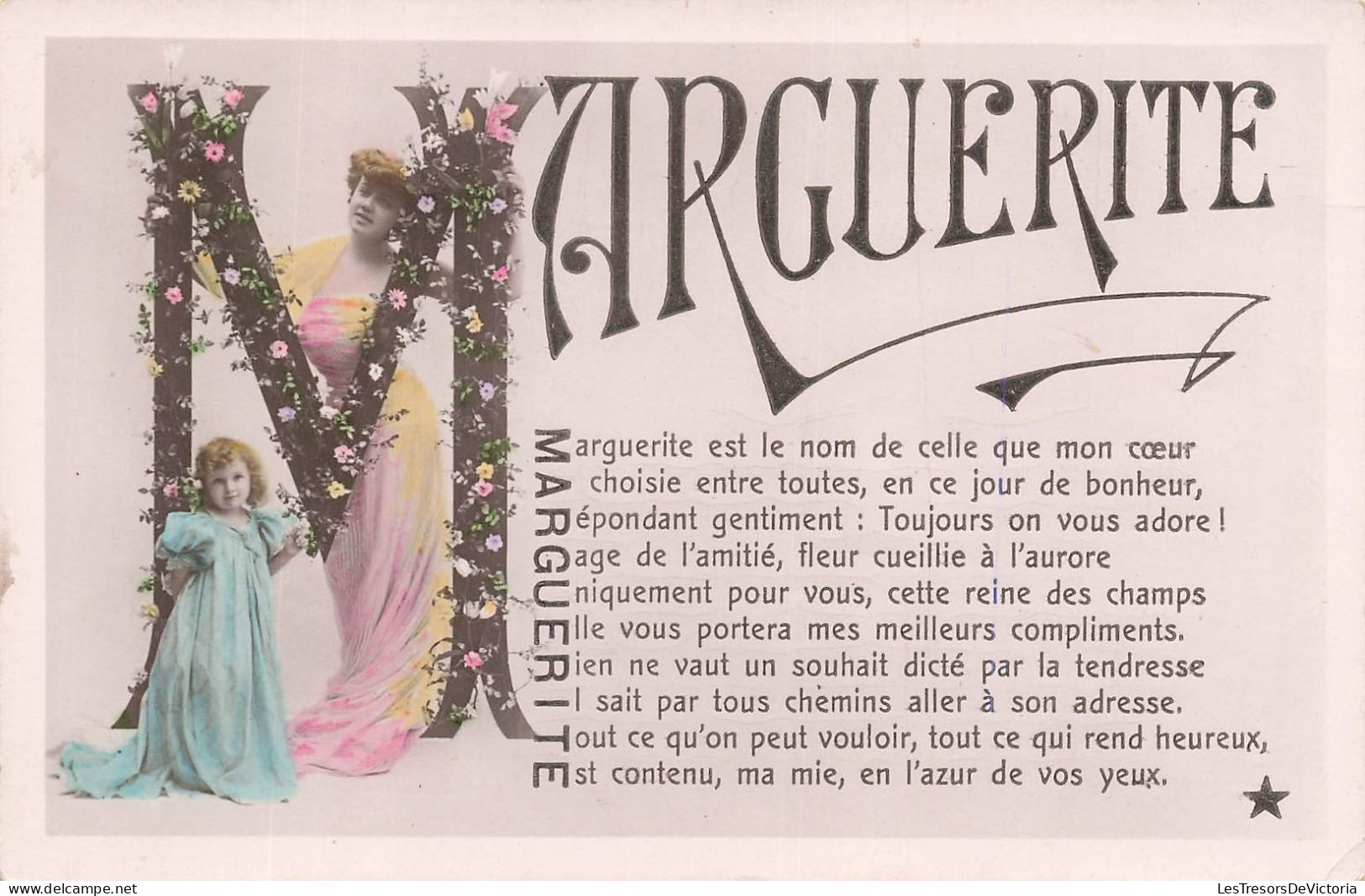 PRENOMS - Marguerite - Une Fille Avec Sa Mère - Colorisé - Carte Postale Ancienne - Voornamen