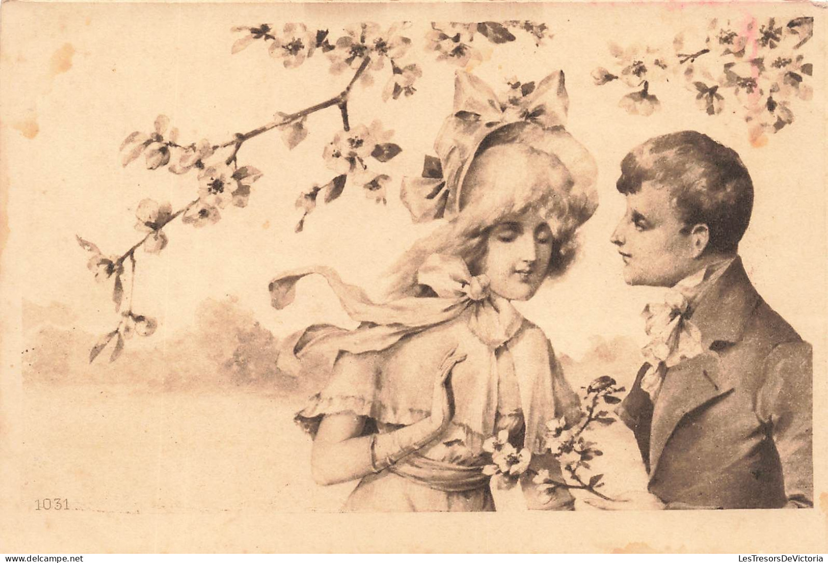 COUPLES - Un Couple Sous Un Cerisier - Carte Postale Ancienne - Couples