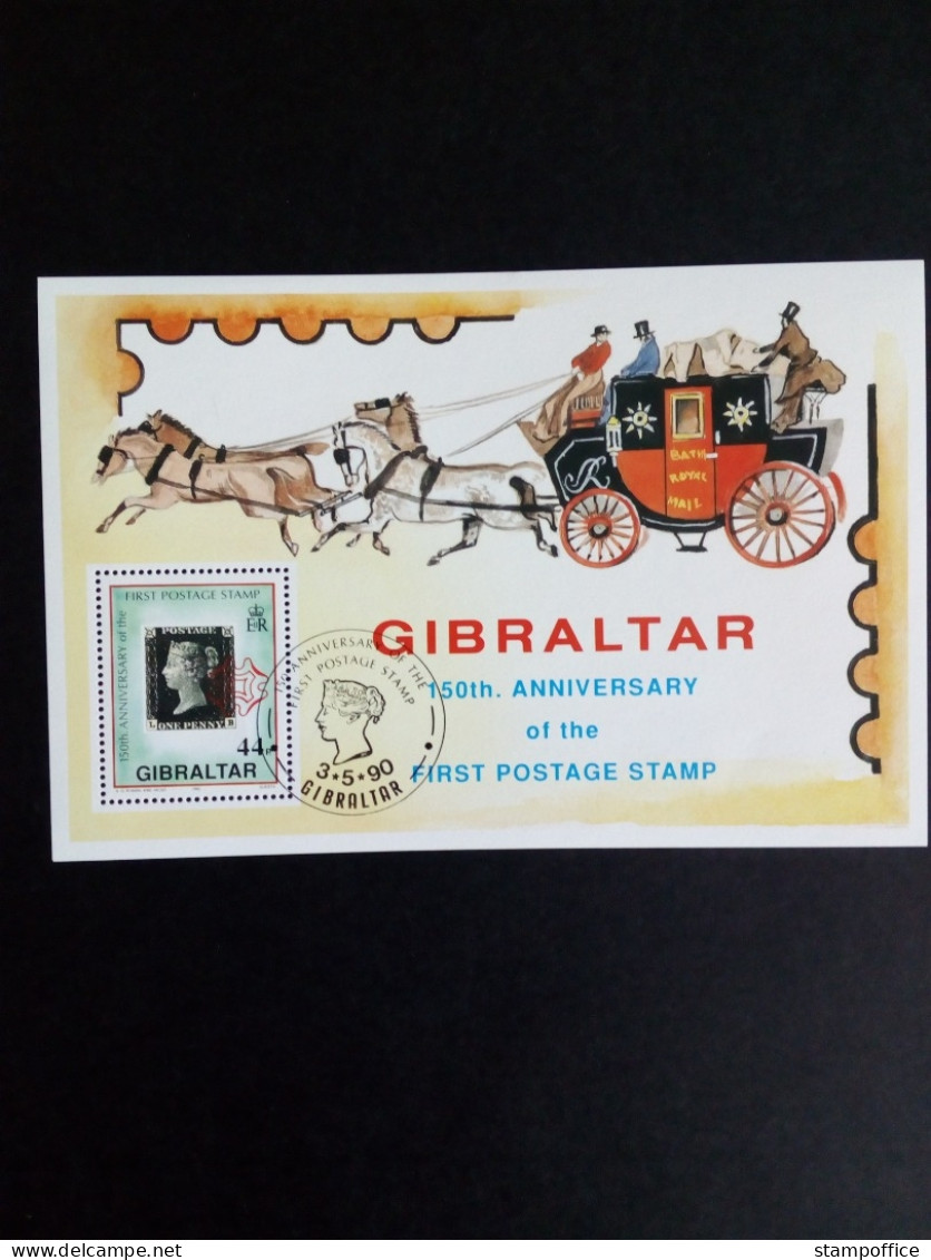 GIBRALTAR BLOCK 15 GESTEMPELT(USED) BRIEFMARKE AUF BRIEFMARKE 1990 PFERD POSTKUTSCHE - Horses