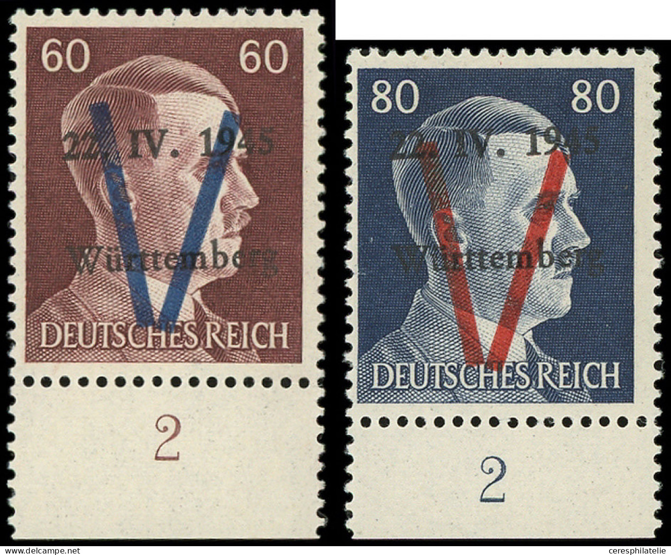 ** LA  LIBERATION - WURTEMBERG 12A/B : 60pf. Marron Et 80p. Bleu, Bdf, TB - Libération