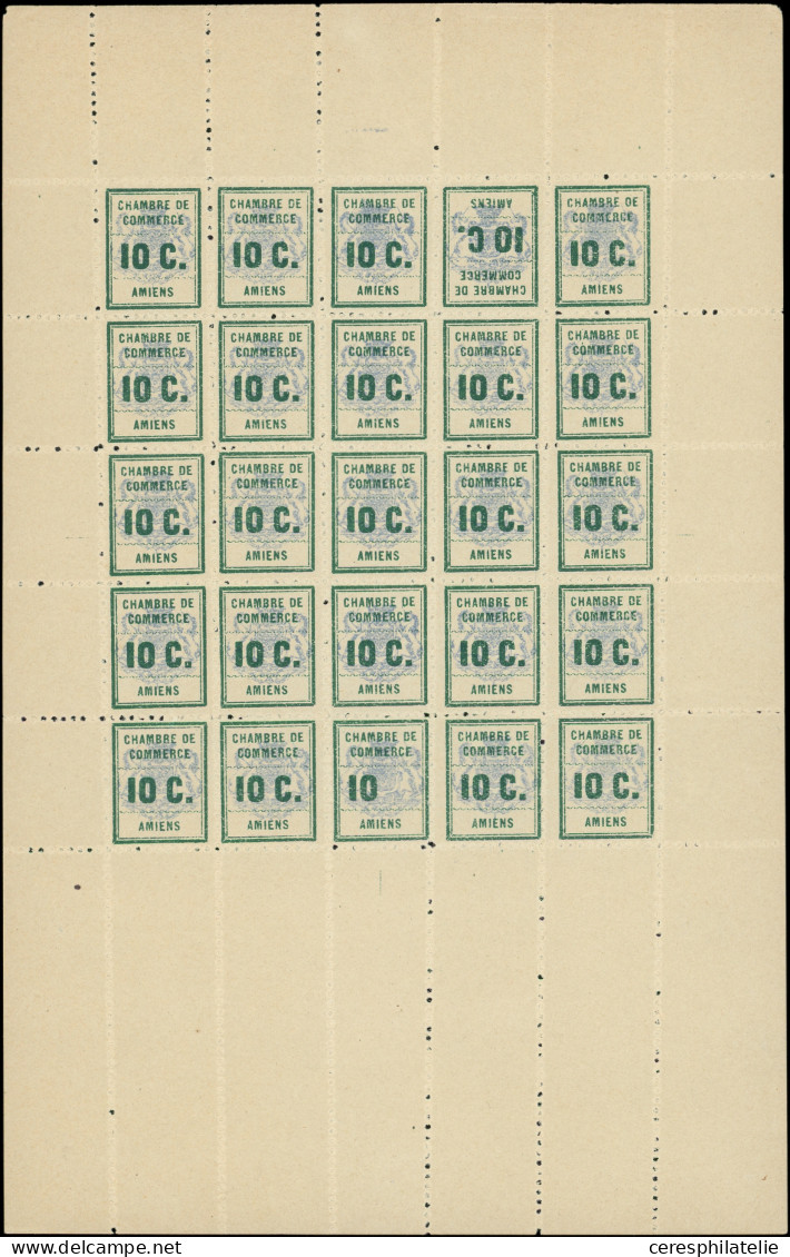 ** Spécialités Diverses - TIMBRES DE GREVE, AMIENS 1 : 10c. Vert Et Outremer, La FEUILLE De 25 Avec Les Variétés, TB - Altri & Non Classificati