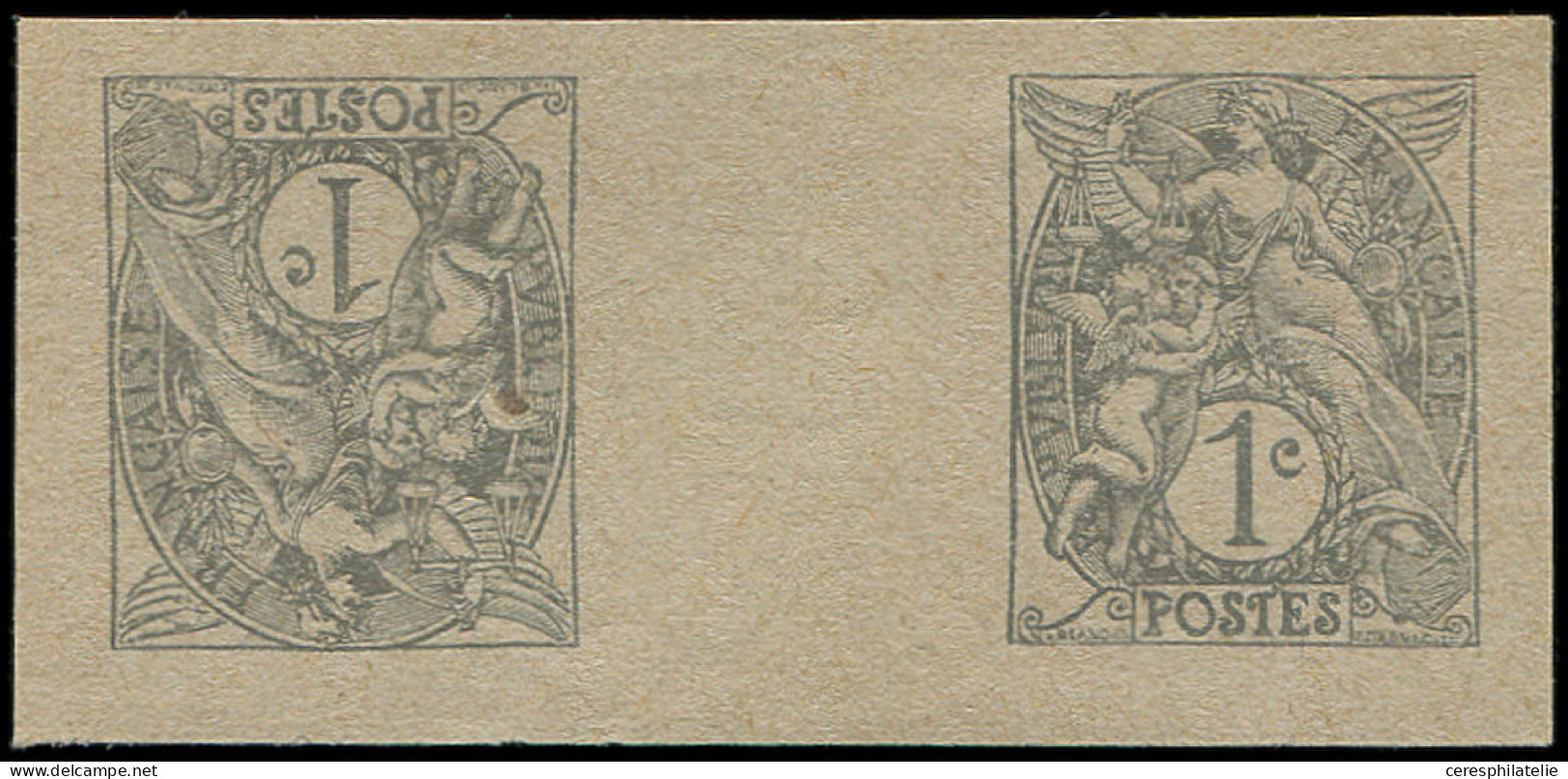 VARIETES - 107   Blanc,  1c. Gris Clair, Petite épreuve, TETE-BECHE Avec Pont, Papier Gris, TB - Used Stamps