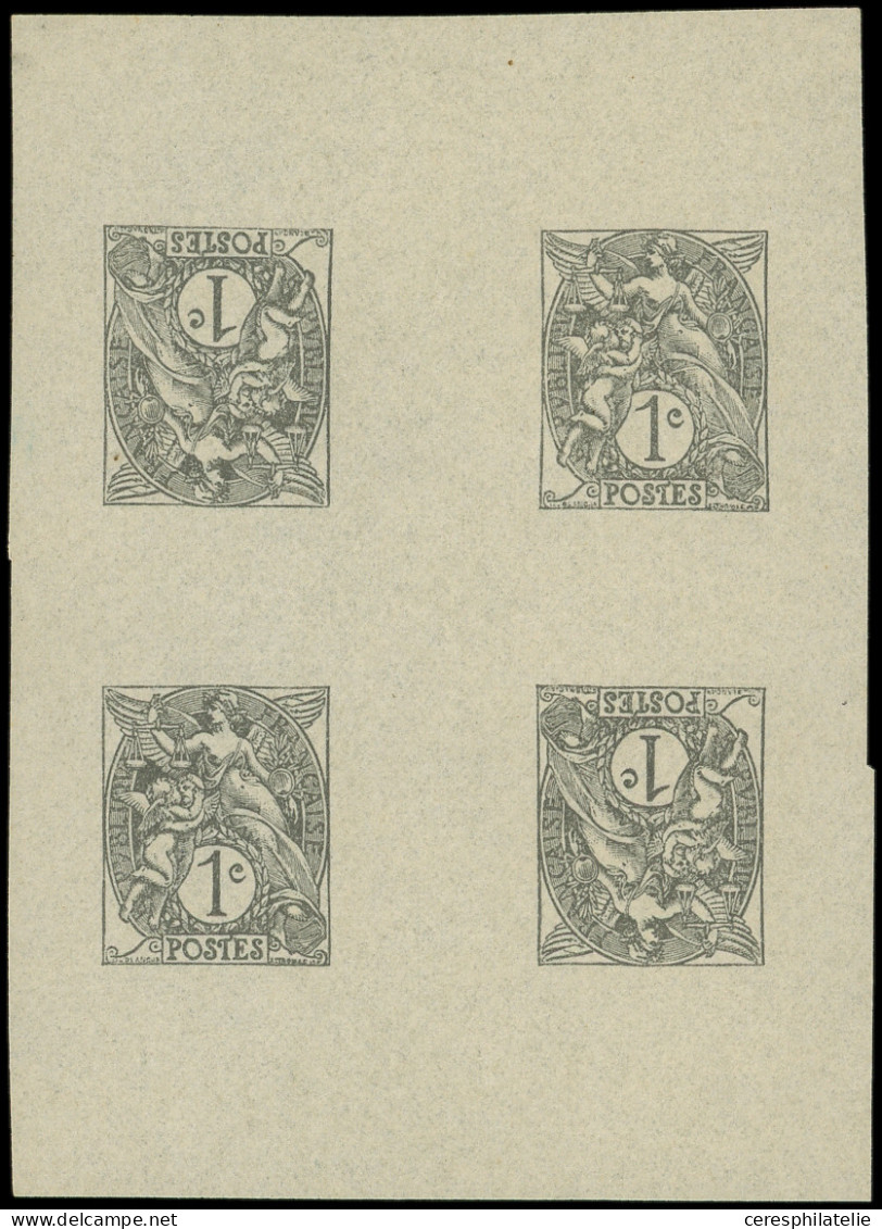 VARIETES - 107   Blanc,  1c. Gris, épreuve Collective De 4, TETE-BECHES Verticales Et Horizontales, TB. C - Used Stamps