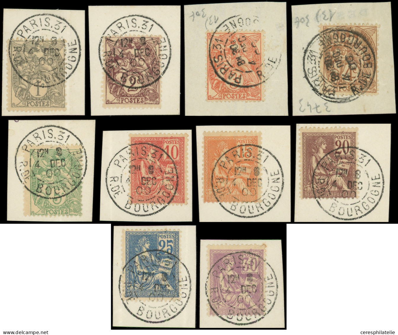 VARIETES - 107/11, 122/15 Et 117, Tous Obl. PARIS 31 R. De BOURGOGNE 4/12/00 S. Fragts, TB - Used Stamps