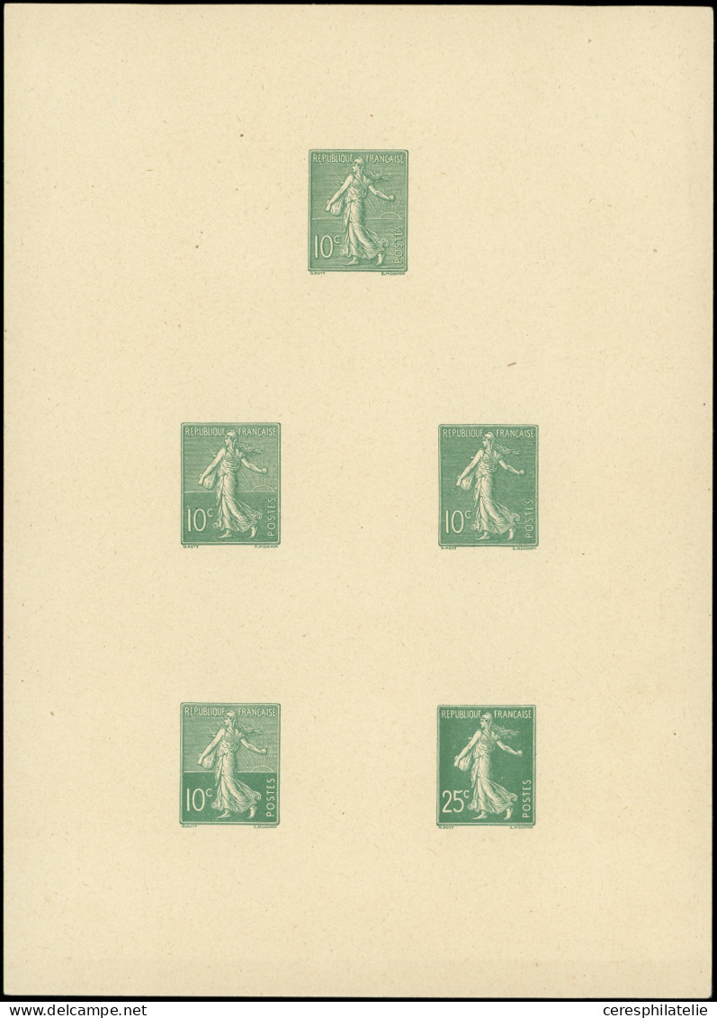 VARIETES - 129   Semeuse Lignée, épreuve Collective En Vert-gris, 10c. (4) Et 25c. (1), Types Différents, TB - Used Stamps
