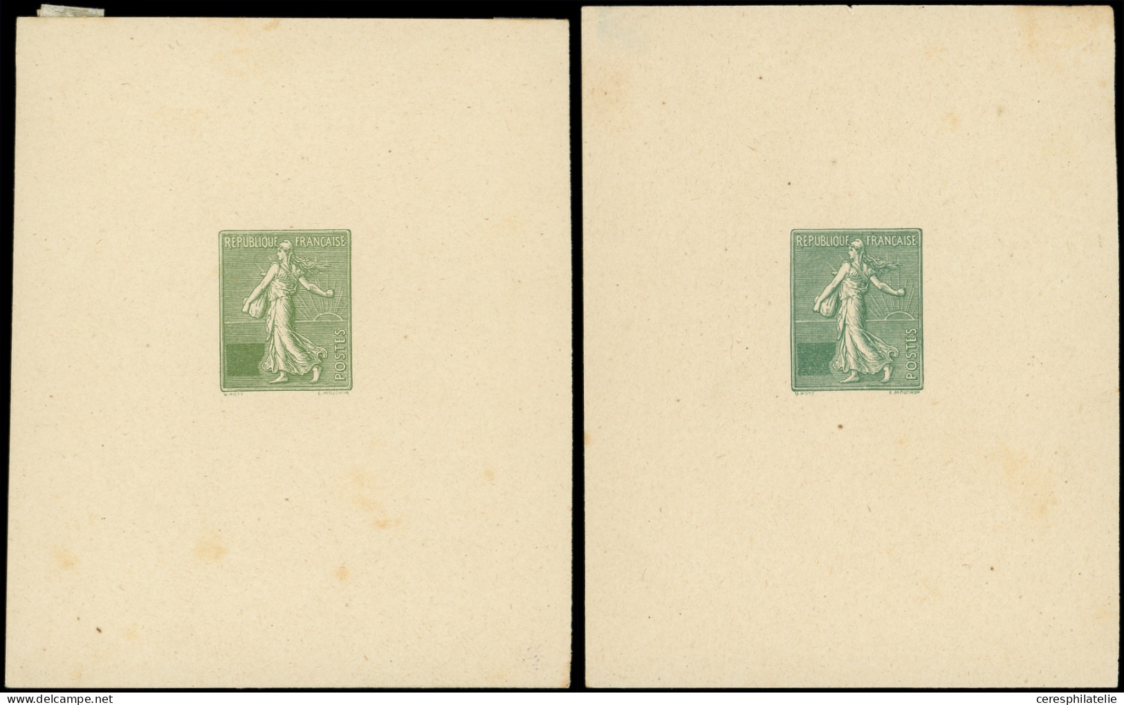 VARIETES - 130   Semeuse Lignée, (15c.) Vert-olive, 2 épreuves Dans La Couleur, Nuances Différentes, SANS FACIALE, TB - Used Stamps