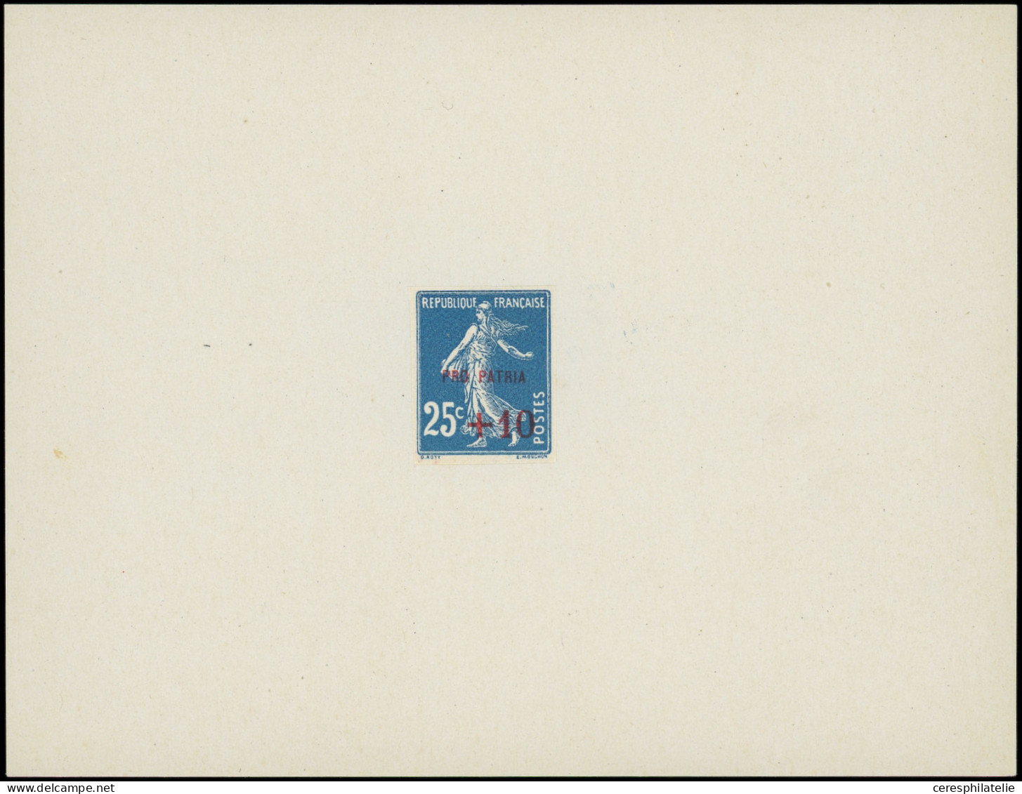 VARIETES - 140   Semeuse Camée, 25c. Bleu, Surchargé PRO PATRIA + 10, Collé Sur Feuillet, TB - Used Stamps