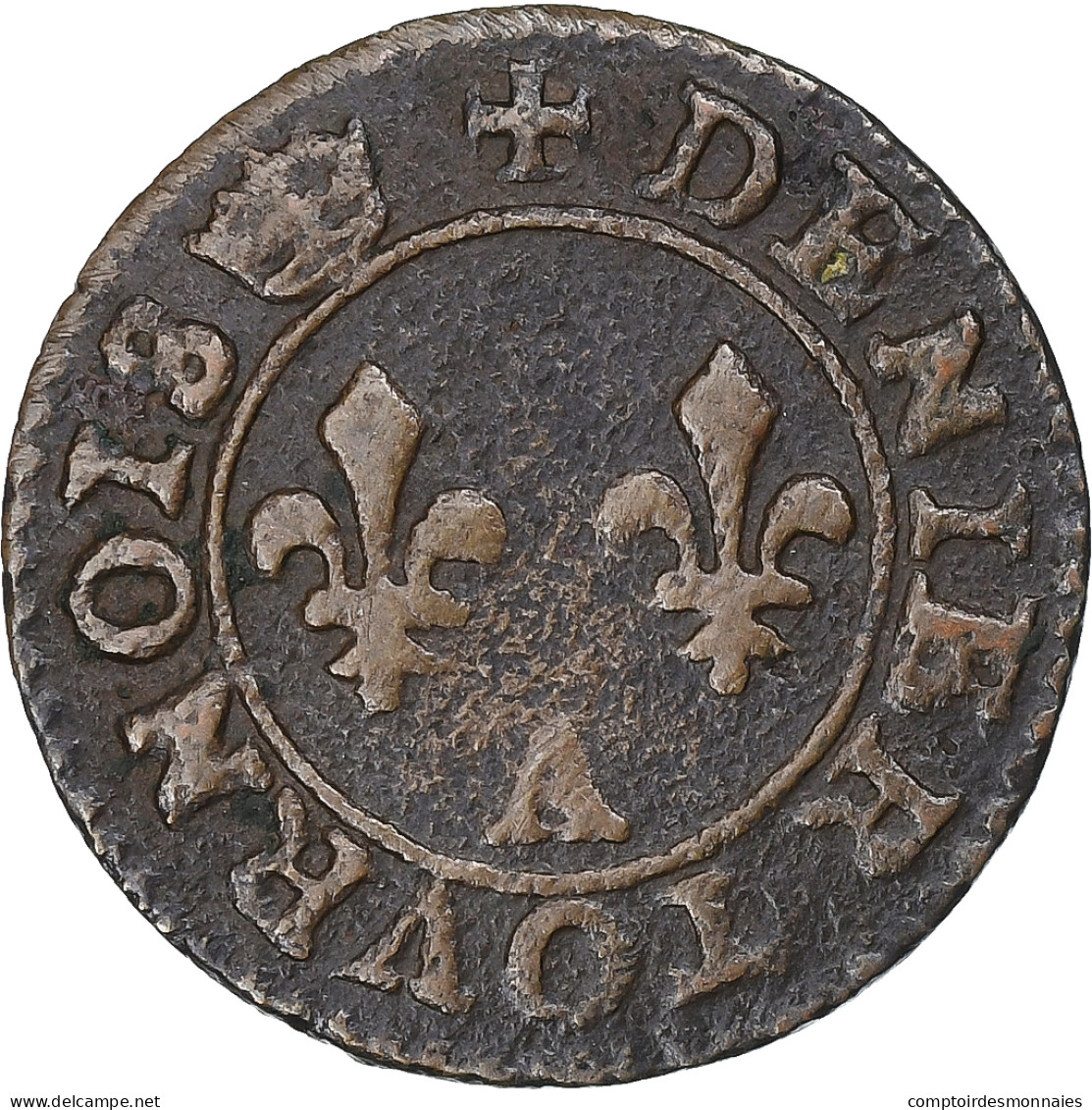 France, Henri III, Denier Tournois, Paris, Couronne, Cuivre, TB, Gadoury:450 - 1574-1589 Henry III