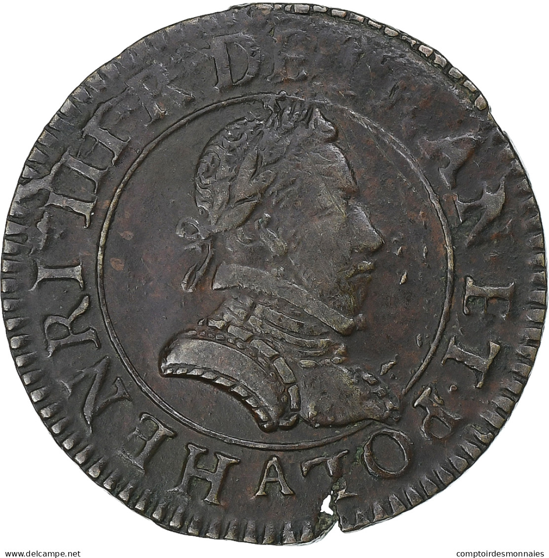 France, Henri III, Double Tournois, 1584, Paris, Cuivre, TTB, Gadoury:455 - 1574-1589 Henri III
