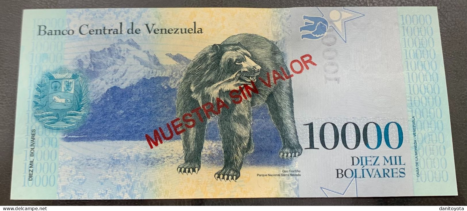 VENEZUELA. 10000 BOLIVARES 18 AGOSTO 2016. SOBRECARGA "MUESTRA SIN VALOR". - Venezuela
