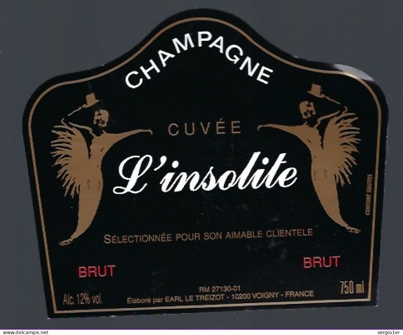 Etiquette Champagne Brut Cuvée L'insolite  Le Tréizot à Voigny Aube 10 - Champagne