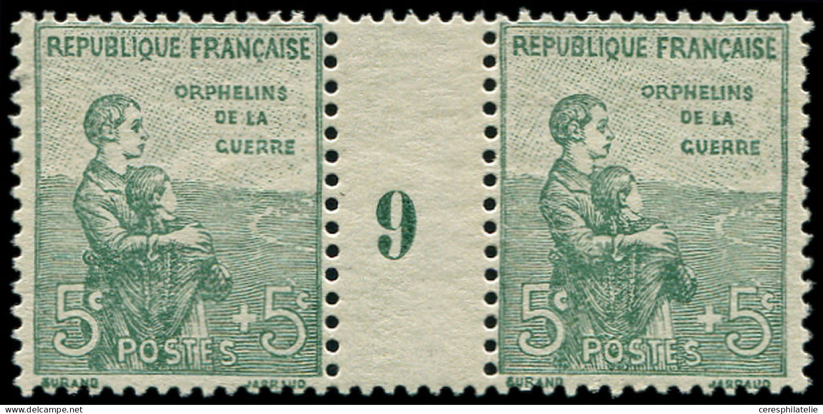 ** VARIETES - 149   1ère Série Orphelins,  5c. + 5c. Vert, PAIRE Mill.9, TB - Millésimes