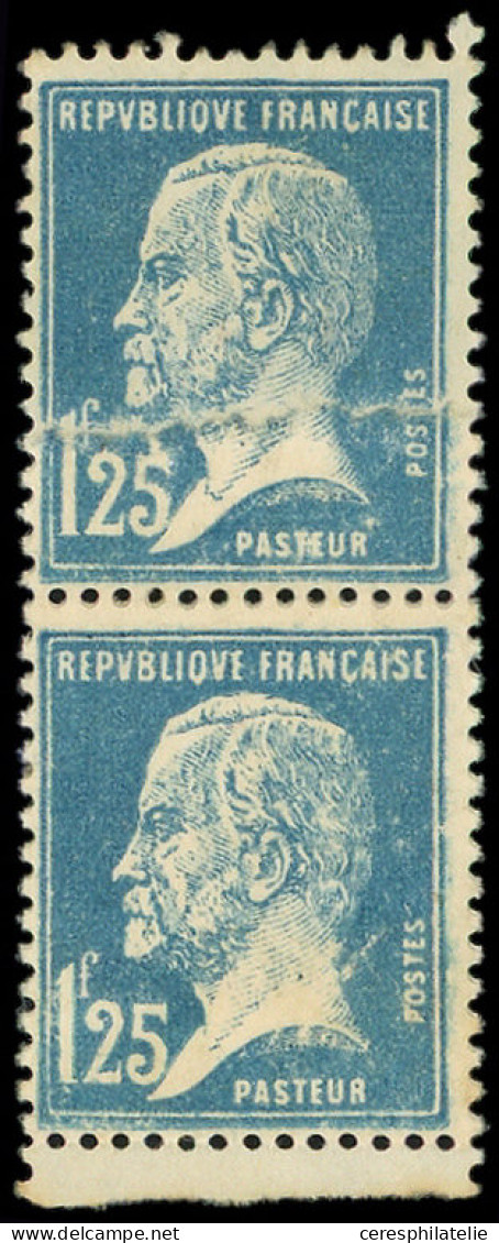 (*) VARIETES - 180   Pasteur,  1f.25 Bleu, PAIRE Petit Bdf, Impression SUR RACCORD, TB - Ongebruikt