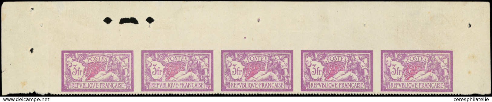 ** VARIETES - 240   Merson, 3f. Lilas Et Carmin, BANDE De 5 Haut De Feuille, NON DENTELEE Accidentel, TTB - Unused Stamps