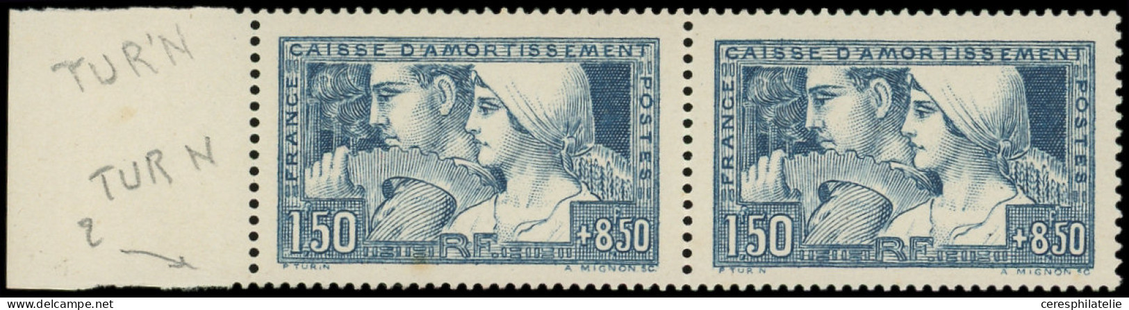 * VARIETES - 252e  Le Travail, 1f.50 + 8f.50, T III, Signature TURN Tenant à T I Bdf, TB - Unused Stamps