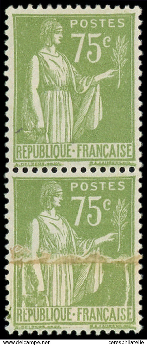 ** VARIETES - 284Aa Paix, 75c. Vert-olive, IMPRESSION Sur RACCORD Tenant à Normal *, TB - Unused Stamps