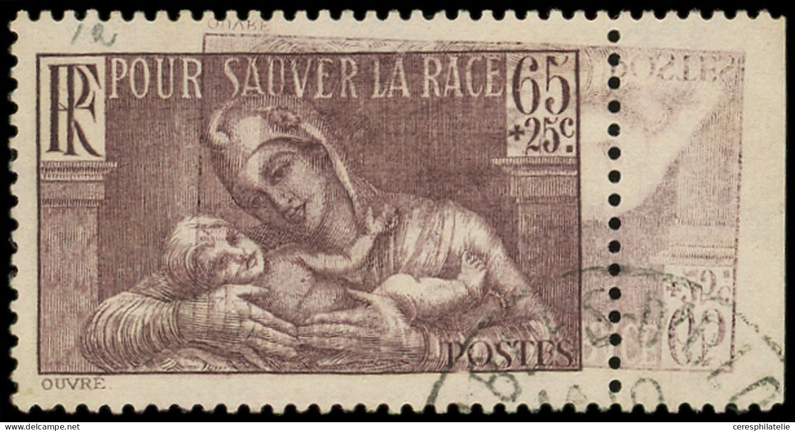 VARIETES - 356   Pour Sauver La Race, 65c. + 25c. Brun-lilas DOUBLE Impression Dont Une à L'ENVERS, RENVERSEE Et A CHEVA - Used Stamps