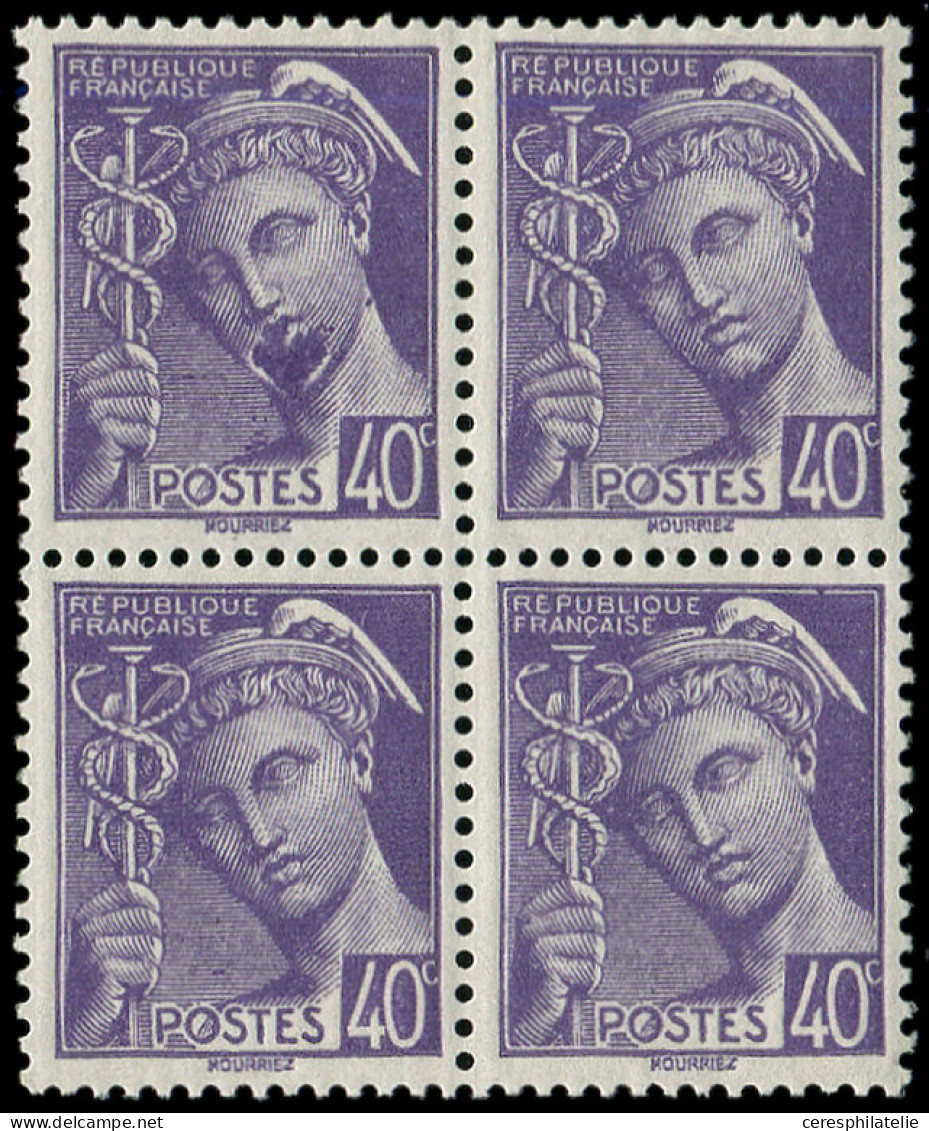 ** VARIETES - 413   Mercure, 40c. Violet, "BOUCHE En SANG" Dans Un Bloc De 4, TB - Unused Stamps