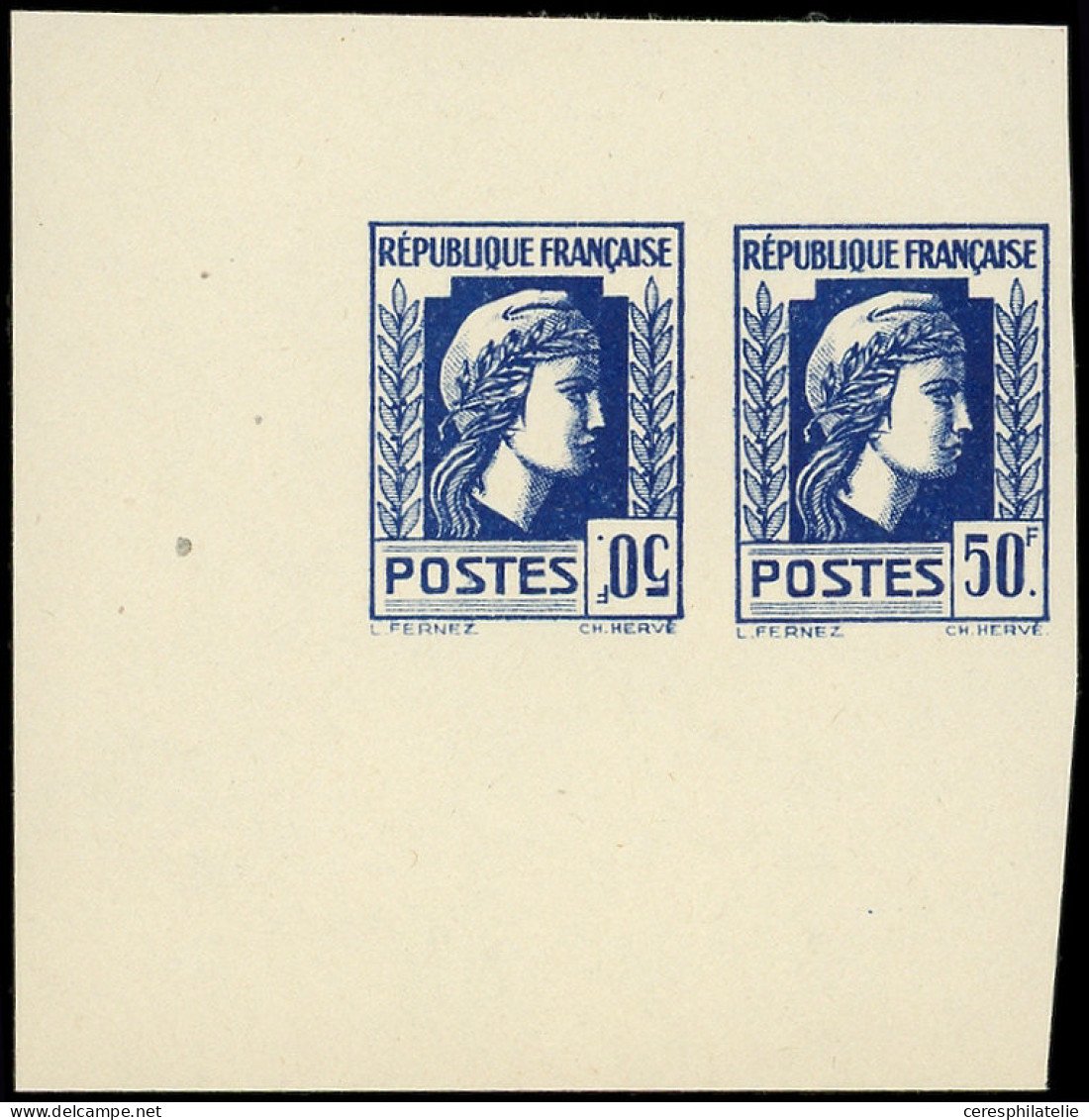 ** VARIETES - 648Ca Et 648C, 50f. Bleu NON EMIS, PAIRE Avec Bords, 1 Ex. 50f. Renversé, TB, Cote Et N° Spink - Ungebraucht