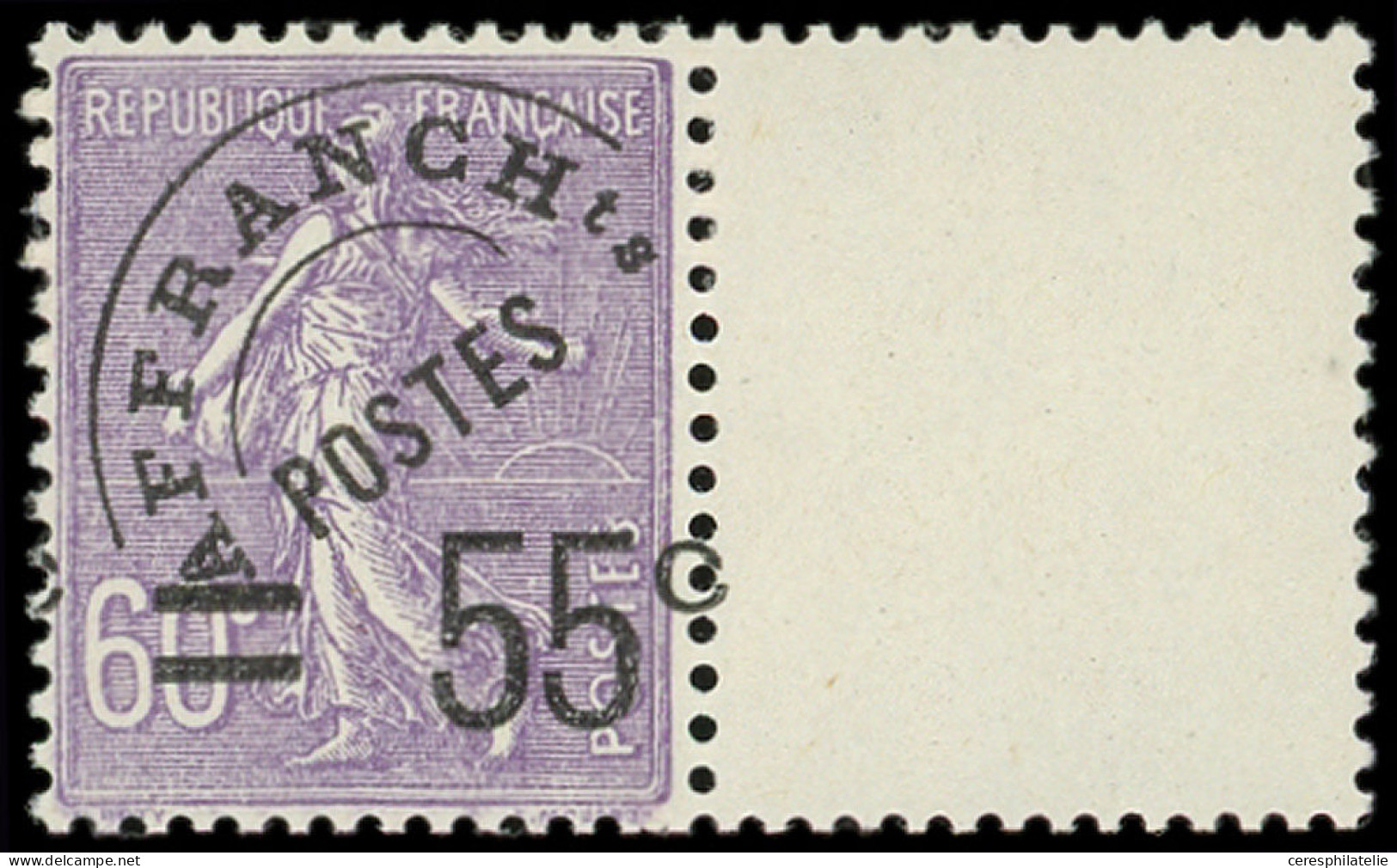 ** VARIETES - Préo 47    55c. S. 60c. Violet, Surchargé 55c. DEPLACE, "6" Visible, Bdf, TB - Altri & Non Classificati