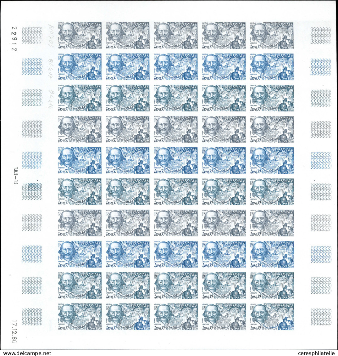 ** ESSAIS DE COULEURS NON DENTELES - 2151   Offenbach, FEUILLE De 50 ESSAIS De COULEUR NON DENTELES CD 17/12/80, TB - Autres & Non Classés