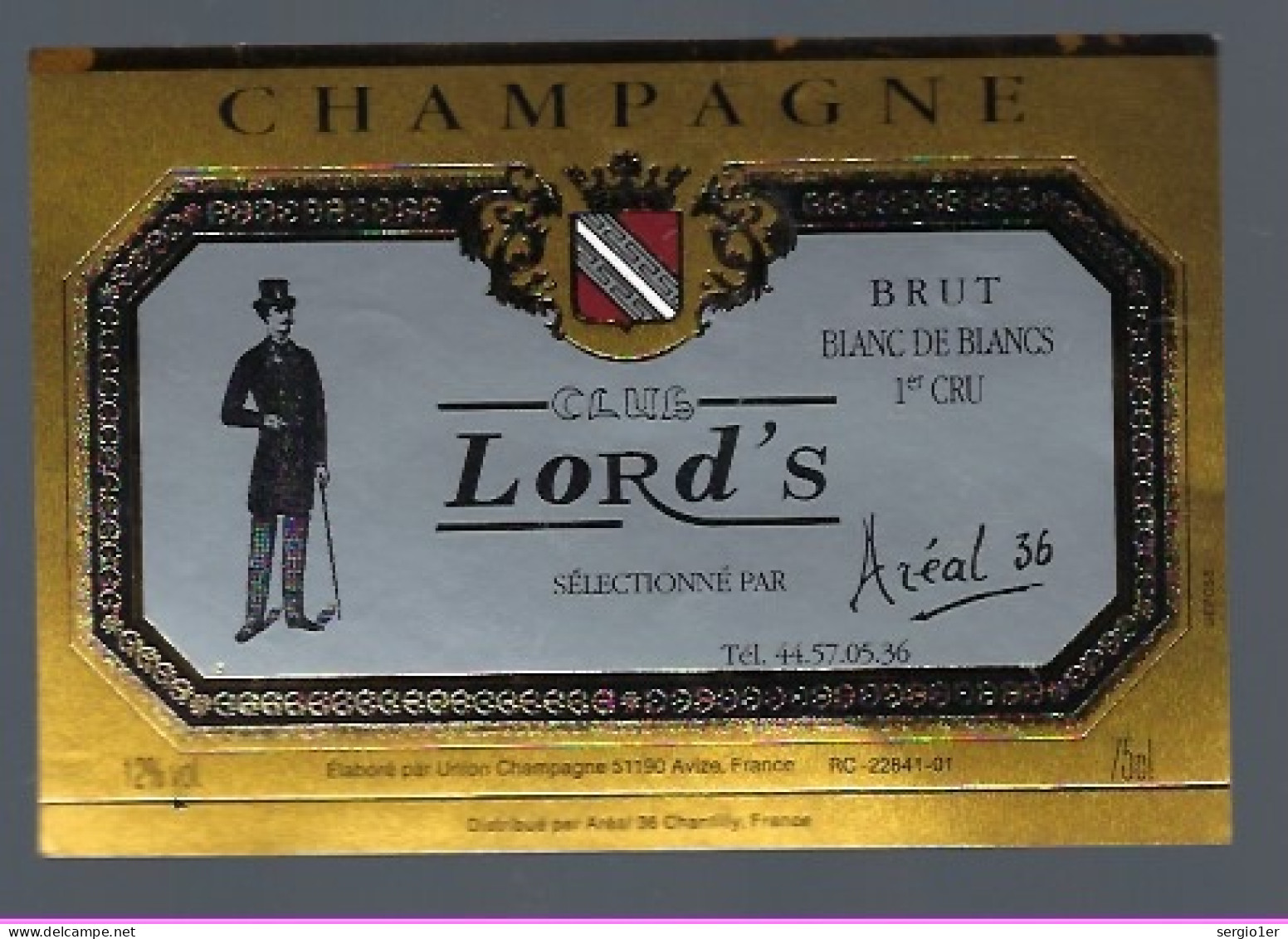 Etiquette Champagne Brut  Blanc De Blancs 1er Cru  Club Lord's  Union Champagne Avize Marne 51 - Champagner