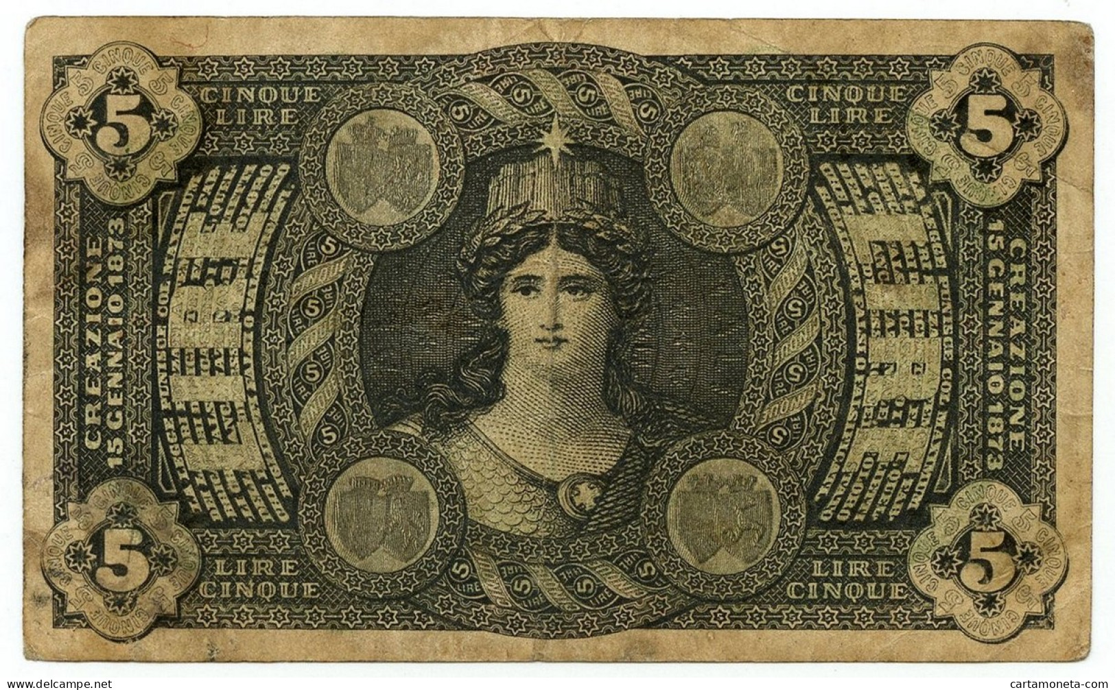 5 LIRE BANCA NAZIONALE NEL REGNO D'ITALIA NUOVO TIPO 15/01/1873 BB- - Sonstige & Ohne Zuordnung