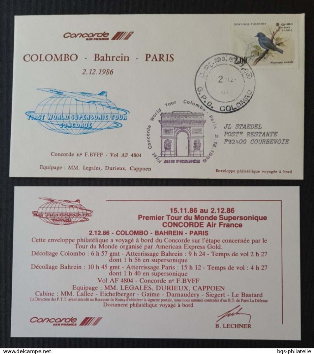 Concorde,  COLOMBO-BAHREIN-PARIS Le 2/12/1986. - Concorde