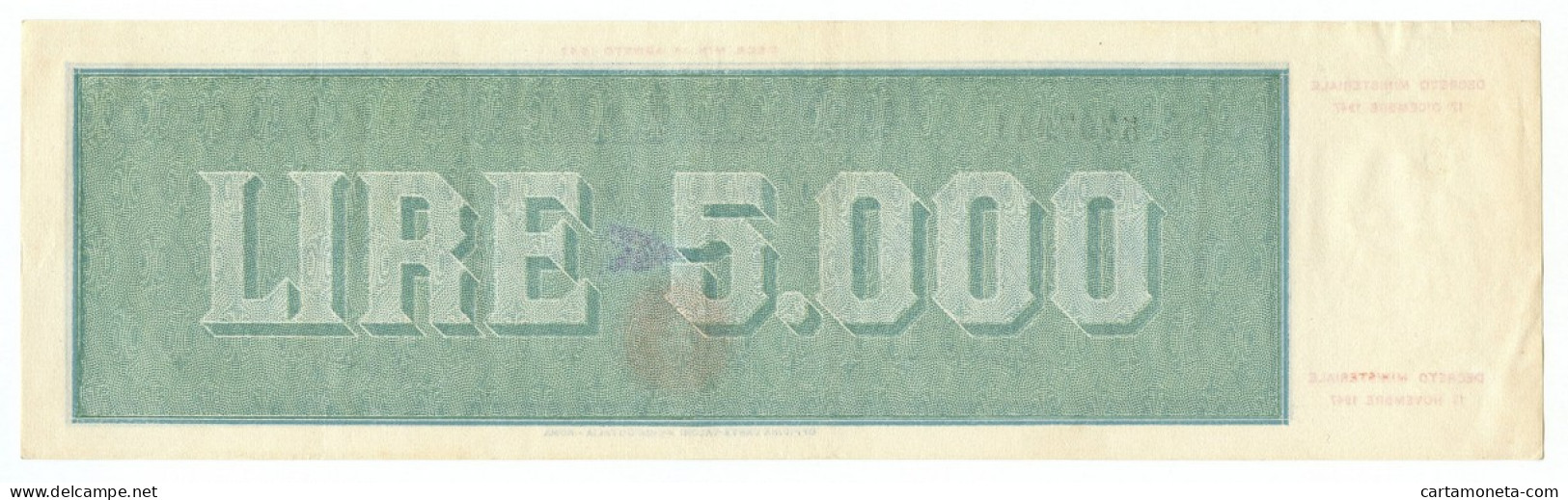 5000 LIRE TITOLO PROVVISORIO MEDUSA REPUBBLICA ITALIANA 17/12/1947 QSPL - Sonstige & Ohne Zuordnung