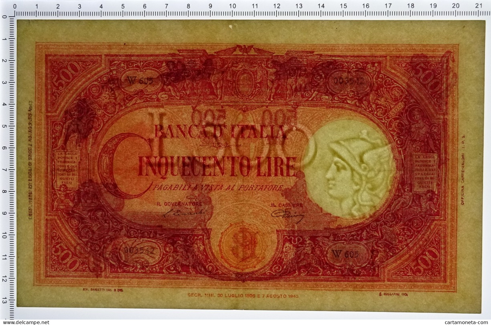 500 LIRE BARBETTI GRANDE C TESTINA BI REPUBBLICA ITALIANA 22/07/1946 QSPL - Other & Unclassified