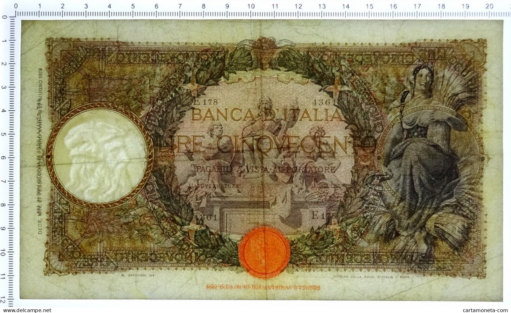 500 LIRE CAPRANESI MIETITRICE TESTINA FASCIO ROMA 27/02/1940 BB/BB+ - Regno D'Italia - Altri