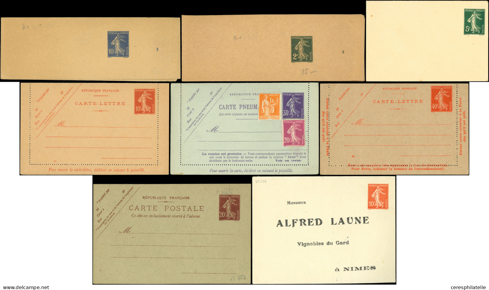 Let ENTIERS POSTAUX - Semeuse Camée, Lot De 14 Entiers Neufs, TB, Cote Yvert 342 - Autres & Non Classés