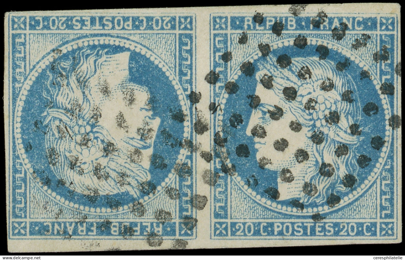 Colonies Générales - 12   20c. Bleu, TETE-BECHE, Obl. Losanges De 64 Points, RR, TB. C - Autres & Non Classés