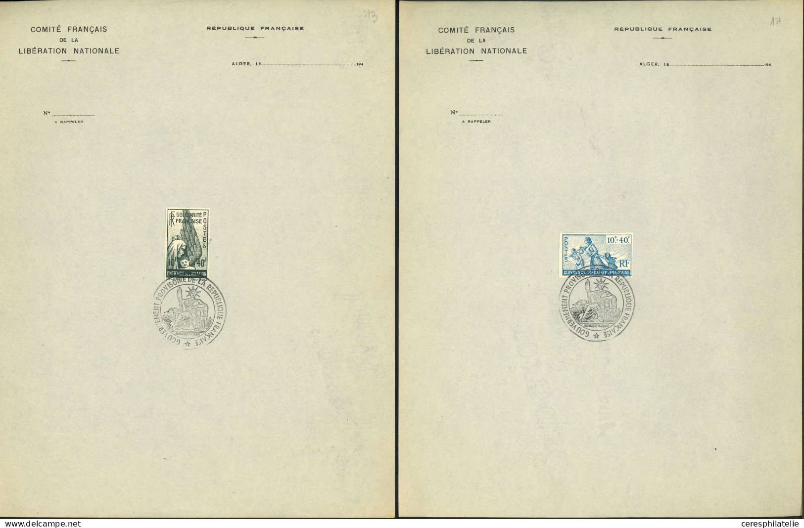 ** France Libre 1/5, 6, 7 Et PA 1, Tous NON DENTELES Obl. Cachet Administratif Sur 8 Feuillets, TB - Autres & Non Classés
