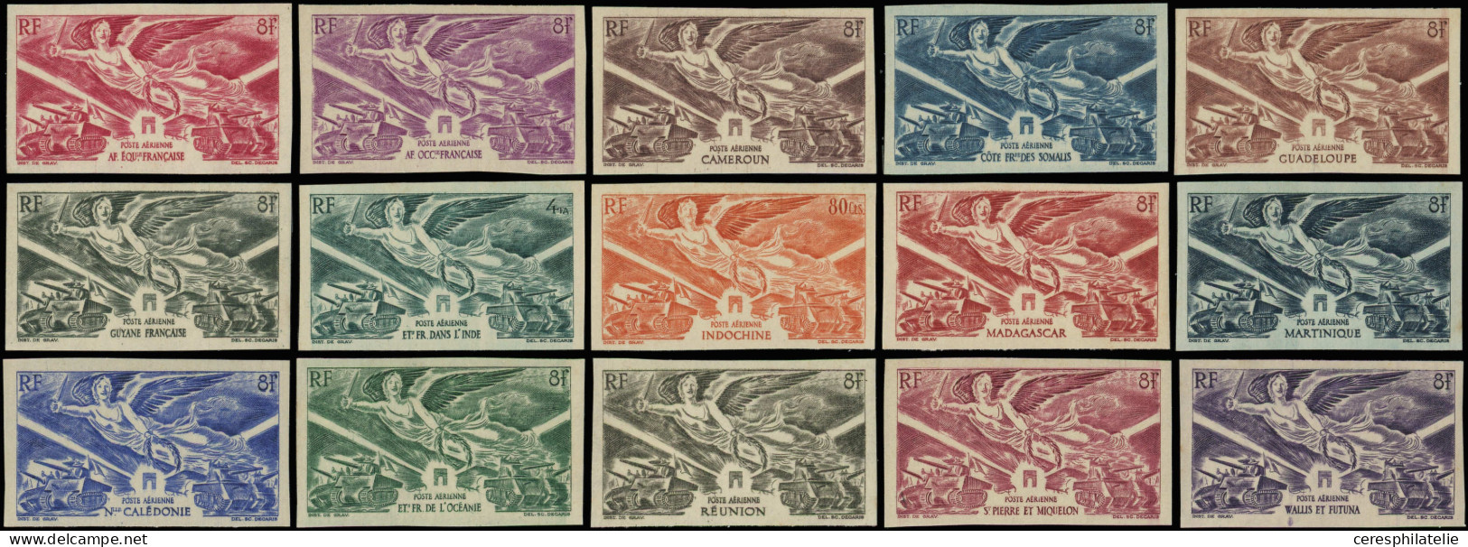 ** Grandes Séries Coloniales 1946 : Victoire, 15 Timbres NON DENTELES, TB - Non Classificati