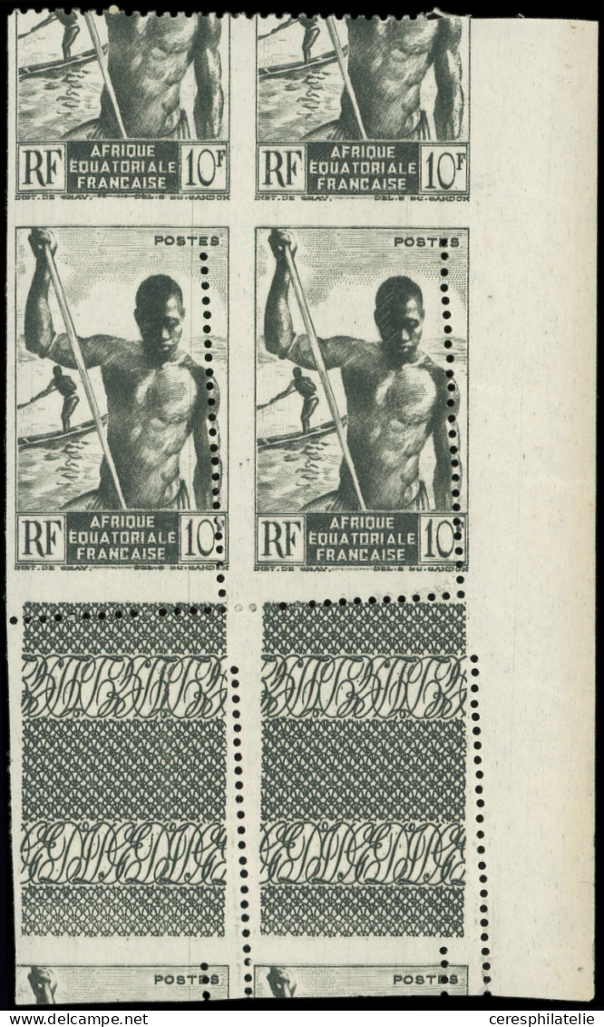 ** A.E.F. 223 : 10f. Noir, BLOC De 4 Cdf Avec Variété De PIQUAGE, Amorce De Voisins En Bas, TB - Andere & Zonder Classificatie