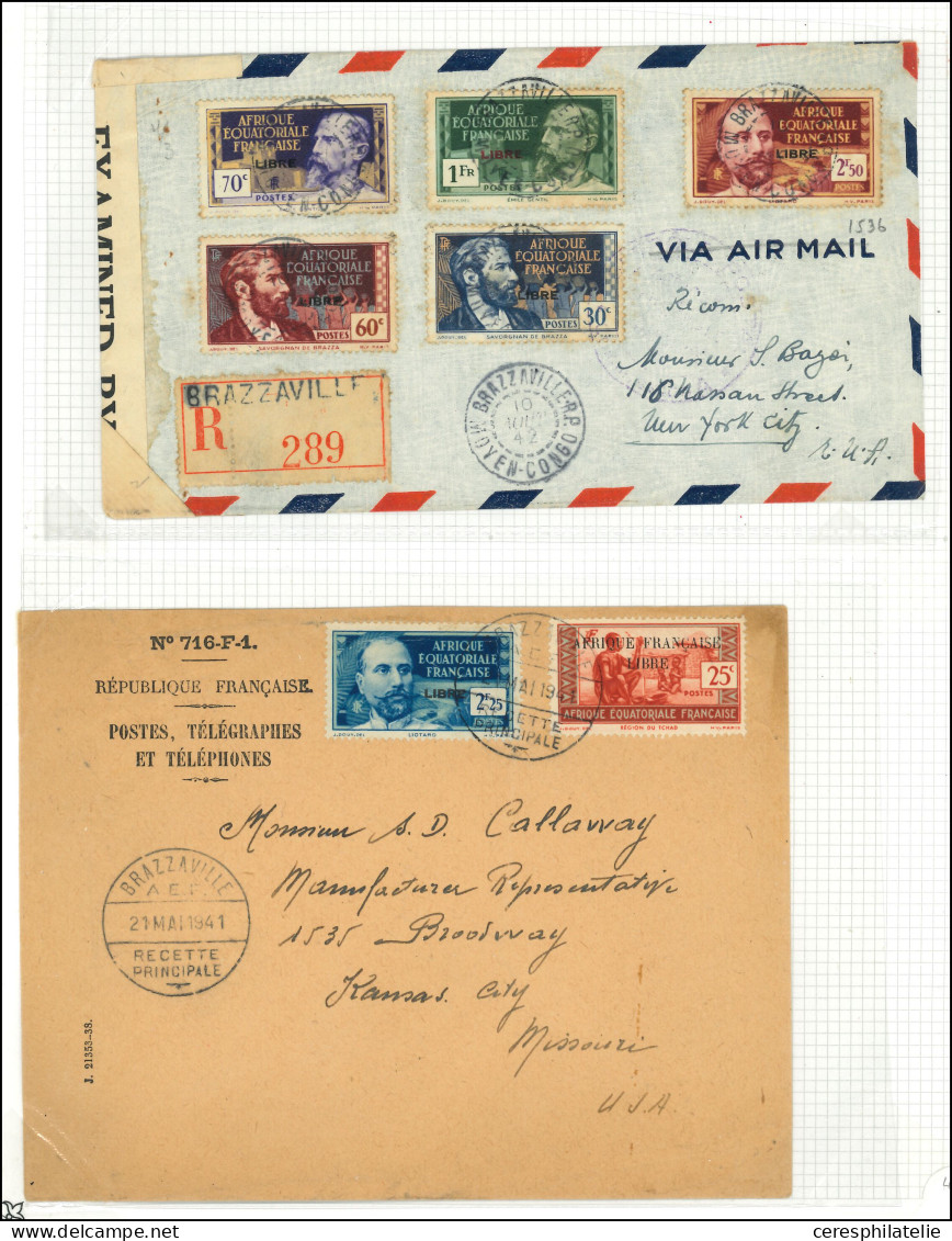 Let A.E.F. 4 Lettres Affr. Timbres Surch. FRANCE LIBRE Dont 3 Rec., TB - Autres & Non Classés