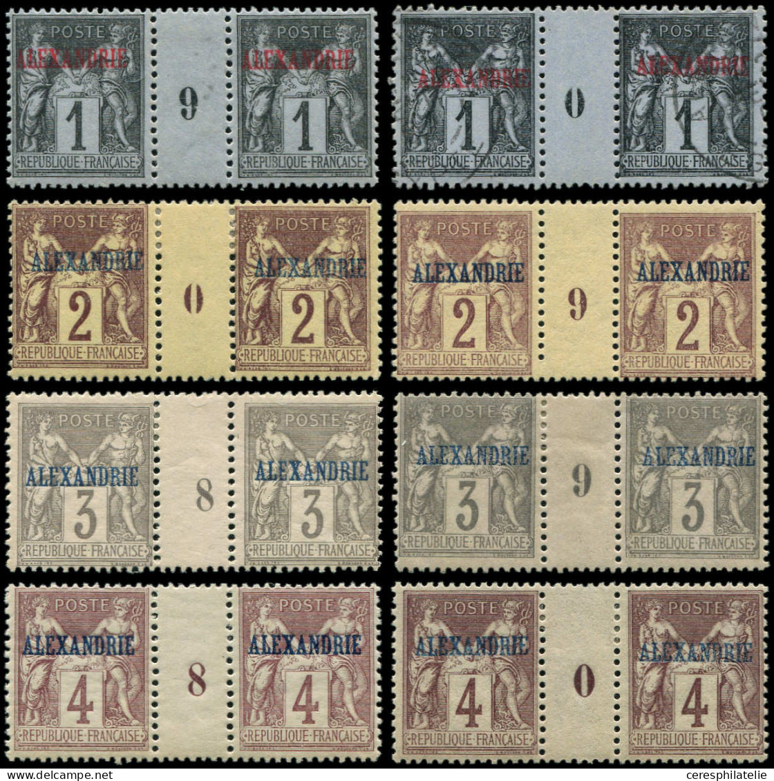 * ALEXANDRIE 1 PAIRES Mill.9 * Et 0 Obl., N°2 2 PAIRES Mill.9 Et 0 *, N°3 2 PAIRES Mill.8 Et 9 * Et N°4 2 PAIRES Mill.8  - Altri & Non Classificati