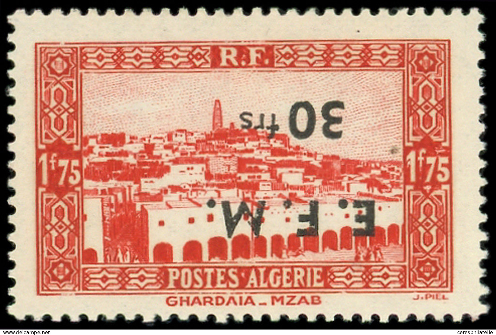 * ALGERIE Télégraphe 2Aa : 30f. Sur 1f75 Vermillon, Surcharge RENVERSEE, TB - Altri & Non Classificati