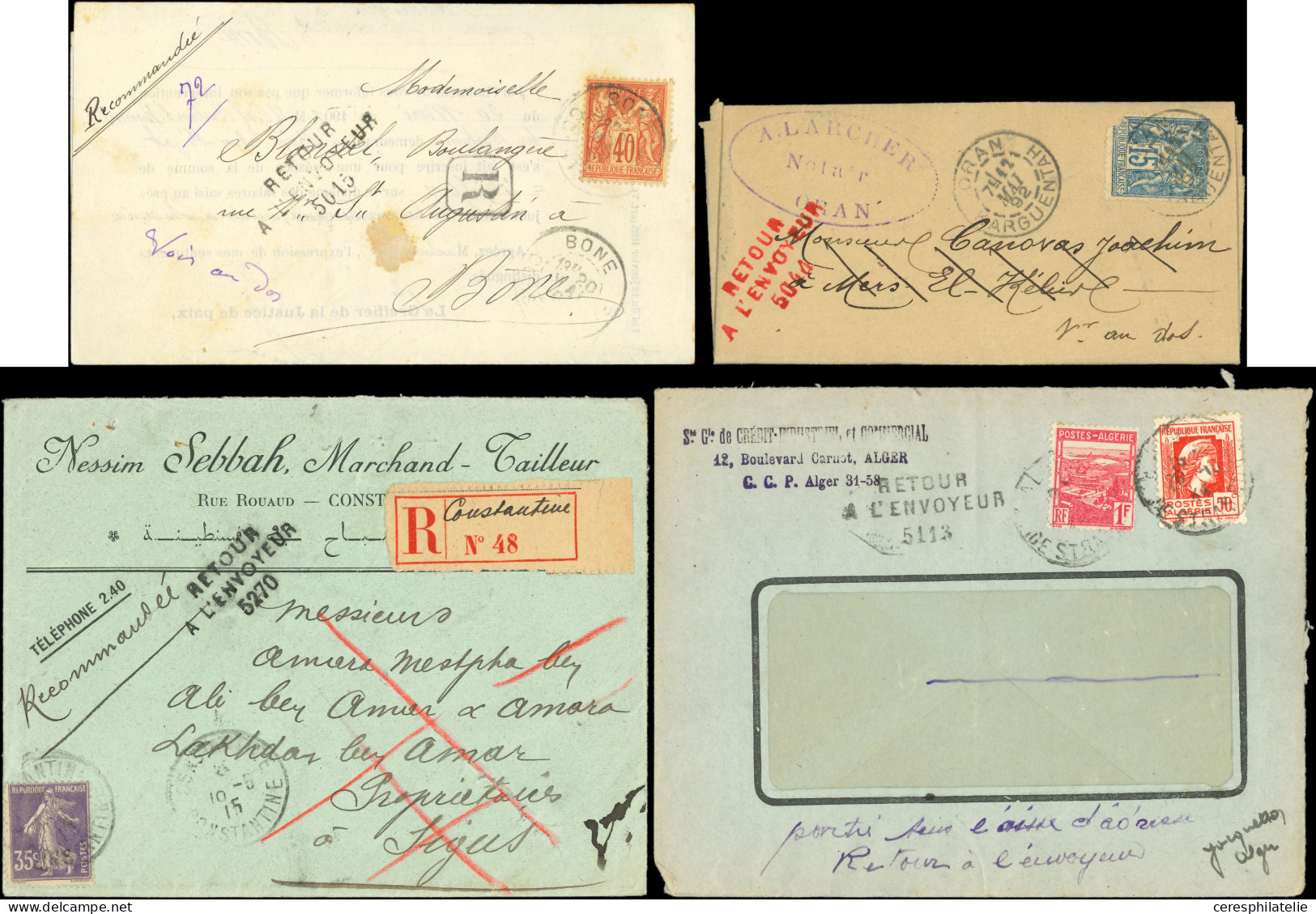 Let ALGERIE Lot De 15 Doc. Divers Avec Cachets De Retour à L'Envoyeur Différents, 1892-1973, TB - Sonstige & Ohne Zuordnung