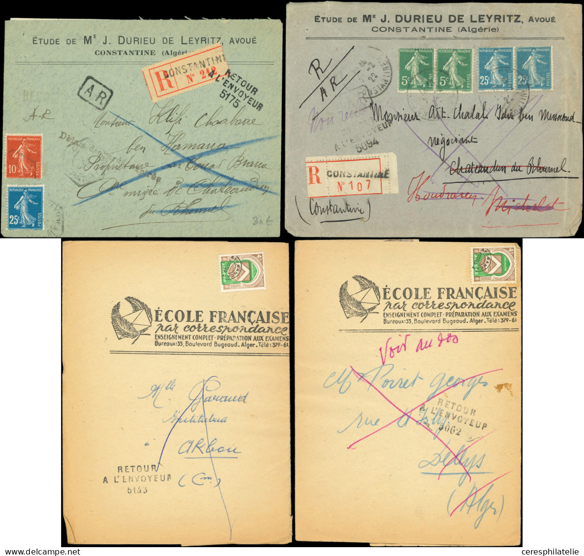 Let ALGERIE Lot De 15 Doc. Divers Avec Cachets De Retour à L'Envoyeur Différents, 1892-1973, TB - Sonstige & Ohne Zuordnung